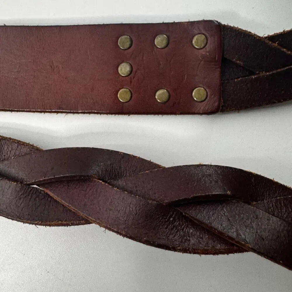 Vtg Tommy Hilfiger Brown Braided Leather Belt Brass Hardware Sz 44